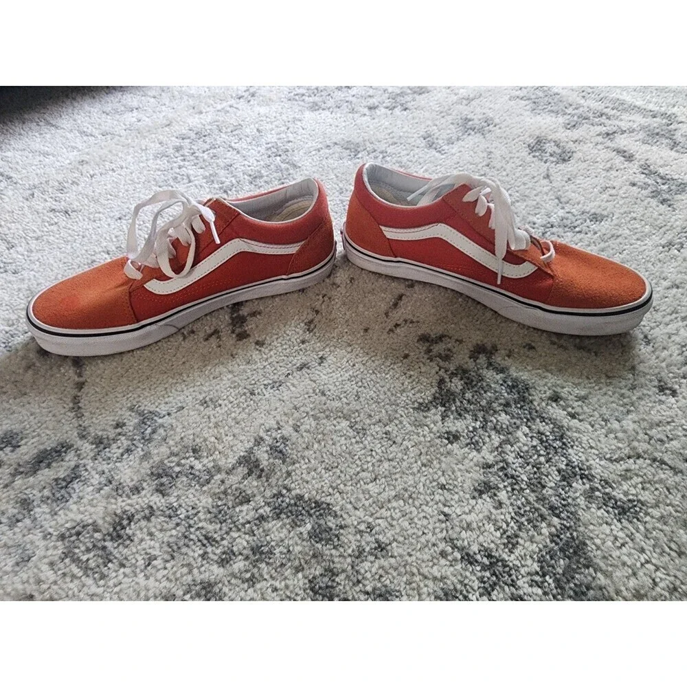 Vans Old Skool Orange Skate Canvas Low Top Lace Up Shoes US Kids Size 7